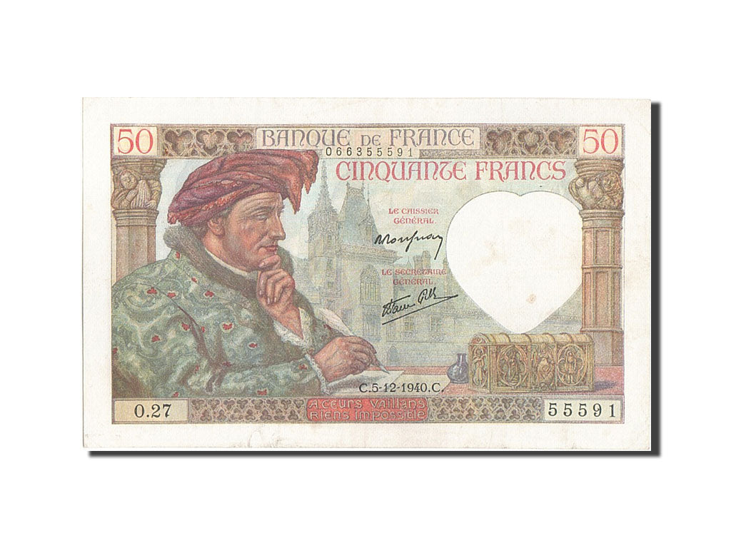 Banknot, Francja, 50 Francs, Jacques Coeur, 1940, 1940-12-05, AU(50-53)