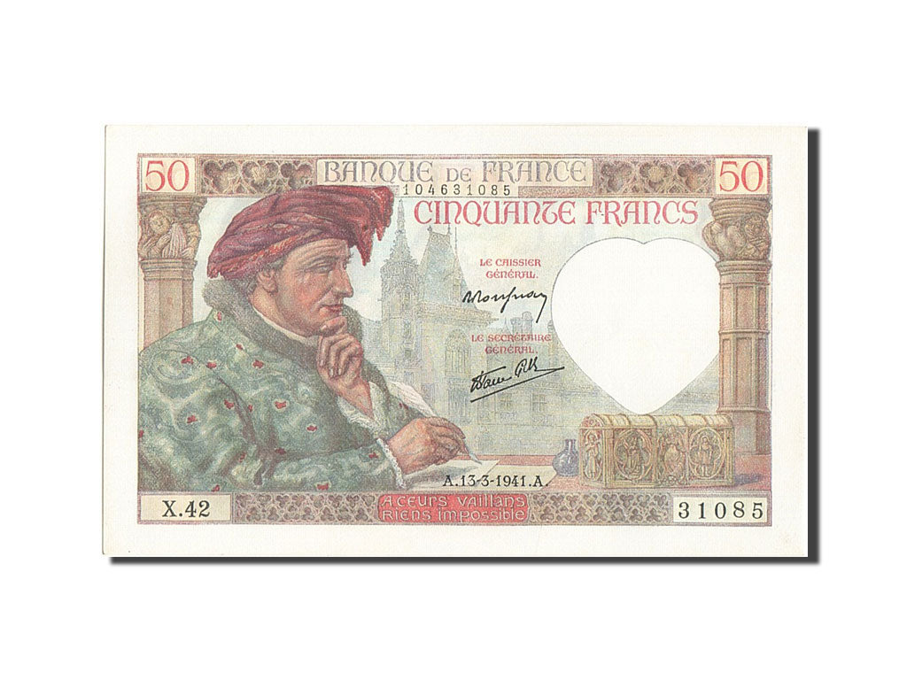 Geldschein, Frankreich, 50 Francs, 50 F 1940-1942 ''Jacques Coeur'', 1941