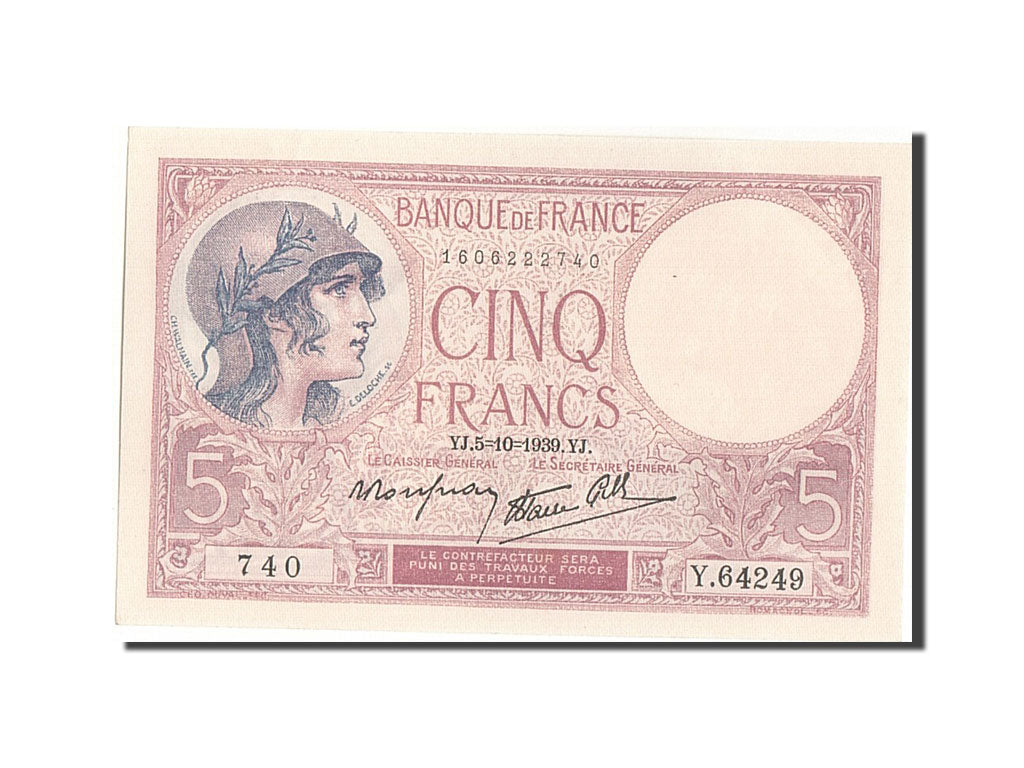 Banconote, Francia, 5 Francs, 5 F 1917-1940 ''Violet'', 1939, 1939-10-05, FDS