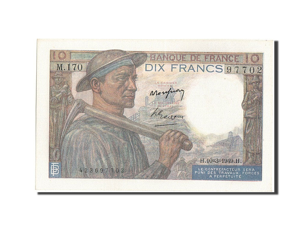 Banknote, France, 10 Francs, 10 F 1941-1949 ''Mineur'', 1949, 1949-03-10