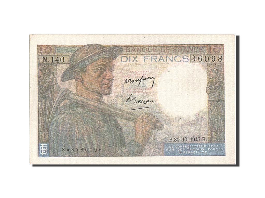 Biljet, Frankrijk, 10 Francs, 10 F 1941-1949 ''Mineur'', 1947, 1947-10-30, TTB