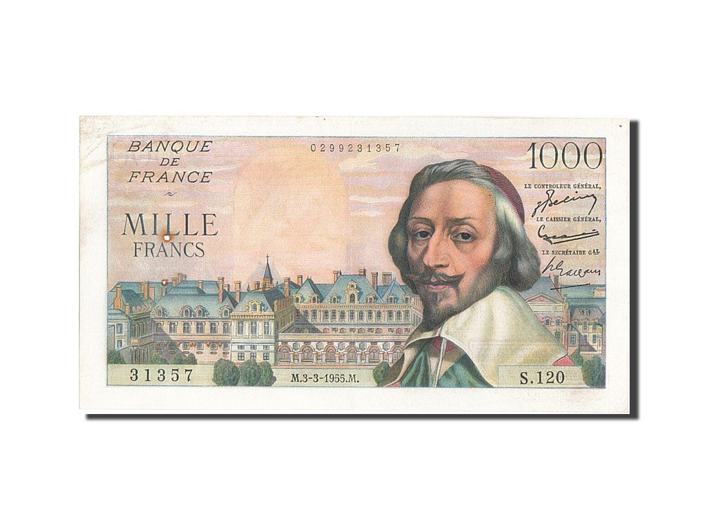 Banknot, Francja, 1000 Francs, Richelieu, 1955, 1955-03-03, EF(40-45)