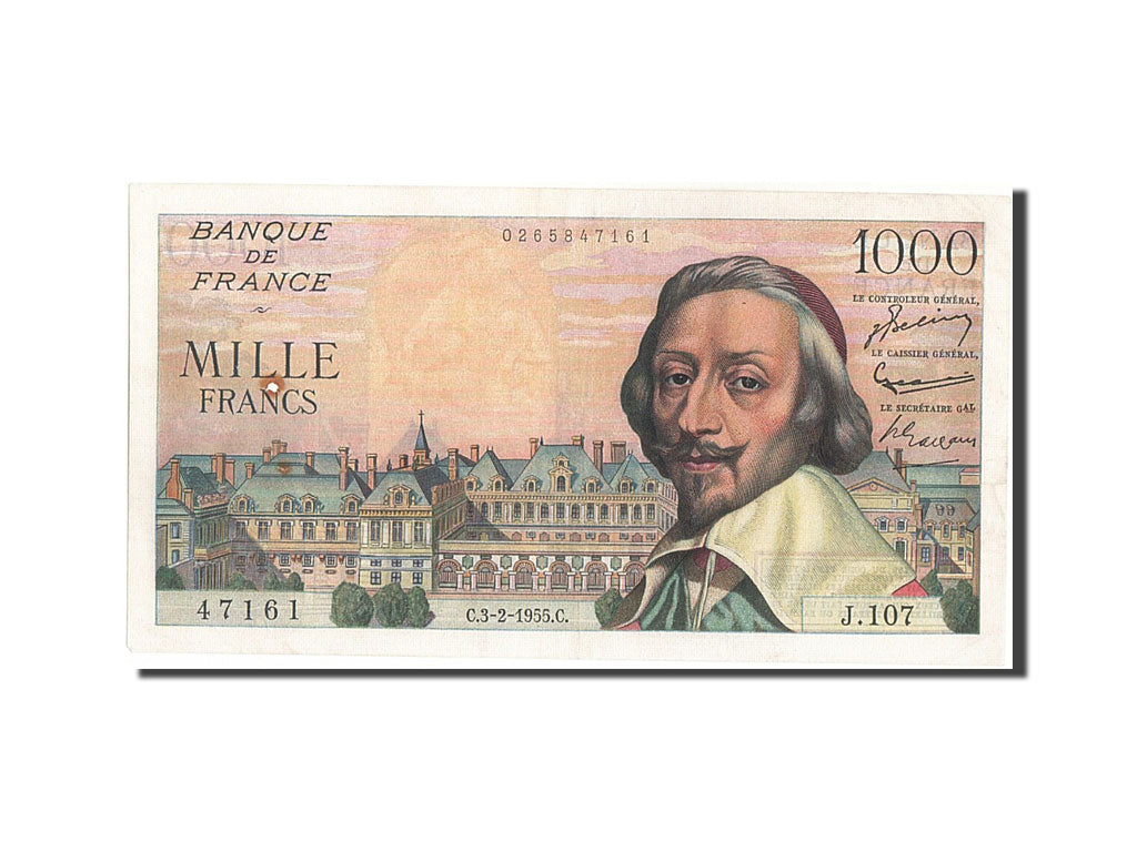 Billete, Francia, 1000 Francs, 1 000 F 1953-1957 ''Richelieu'', 1955
