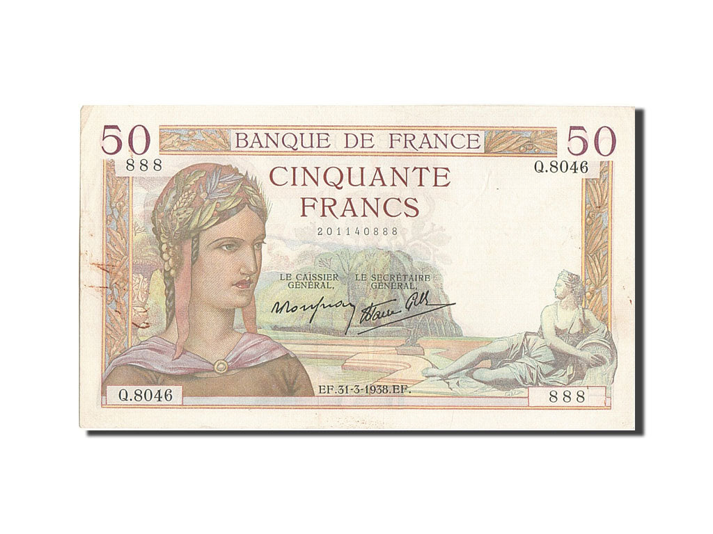 Billete, Francia, 50 Francs, 50 F 1934-1940 ''Cérès'', 1938, 1938-03-31, MBC+