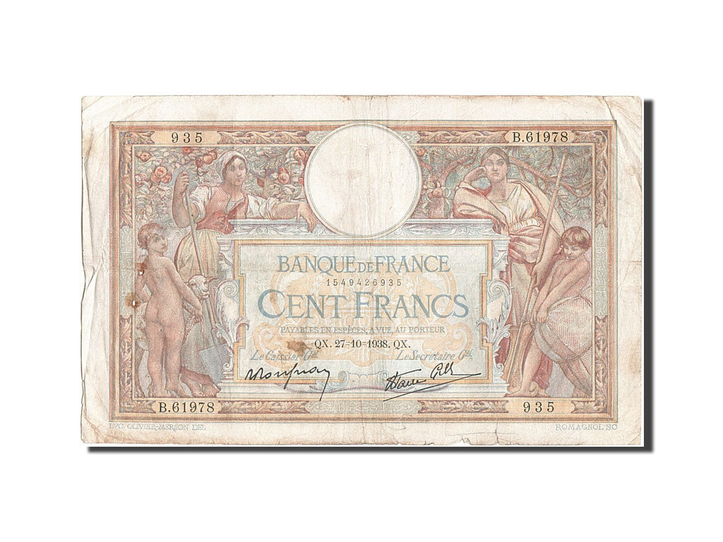 Billet, France, 100 Francs, 100 F 1908-1939 ''Luc Olivier Merson'', 1938