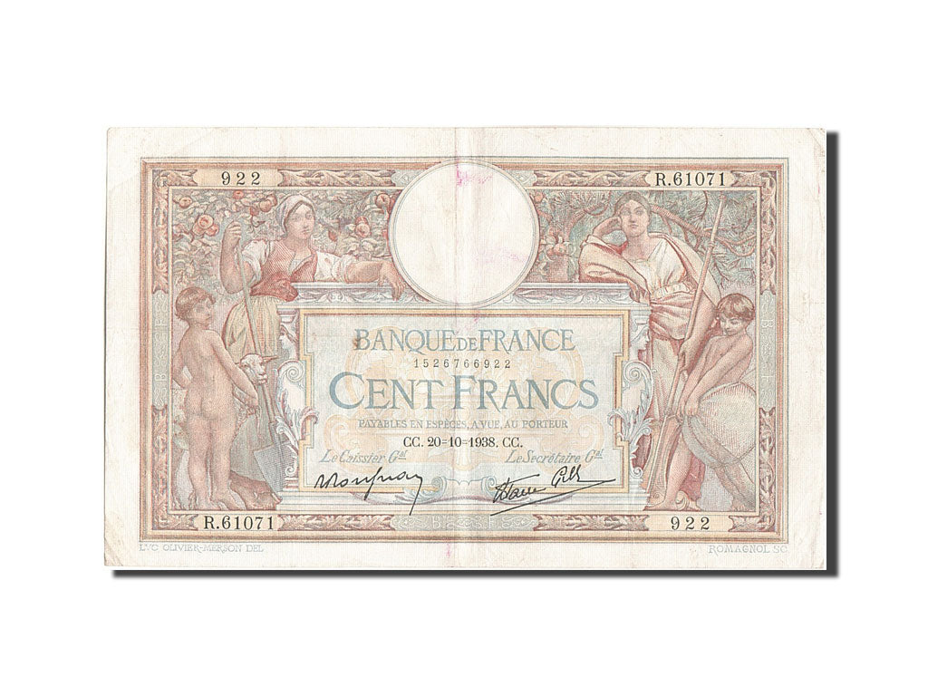 Billet, France, 100 Francs, 100 F 1908-1939 ''Luc Olivier Merson'', 1938