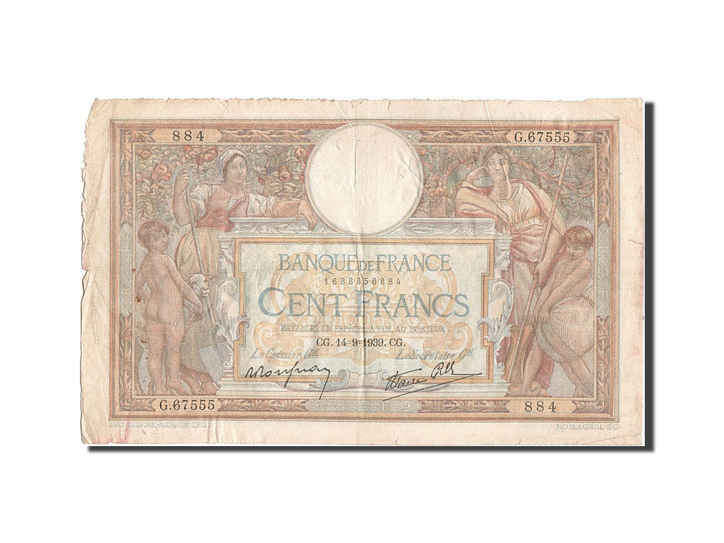 Billete, Francia, 100 Francs, 100 F 1908-1939 ''Luc Olivier Merson'', 1939