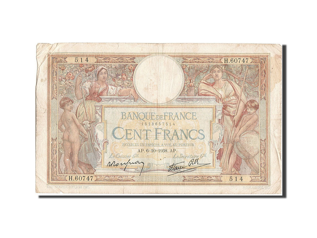 Geldschein, Frankreich, 100 Francs, 100 F 1908-1939 ''Luc Olivier Merson''