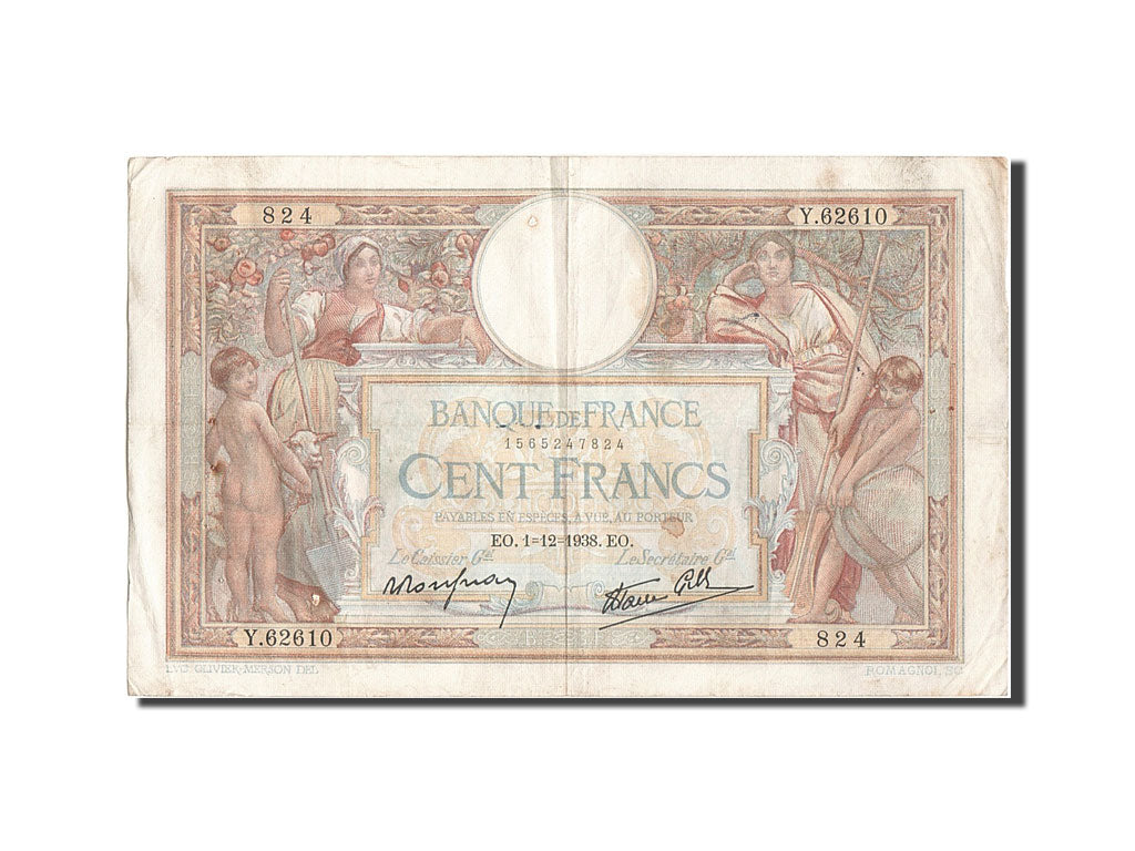 Billet, France, 100 Francs, 100 F 1908-1939 ''Luc Olivier Merson'', 1938