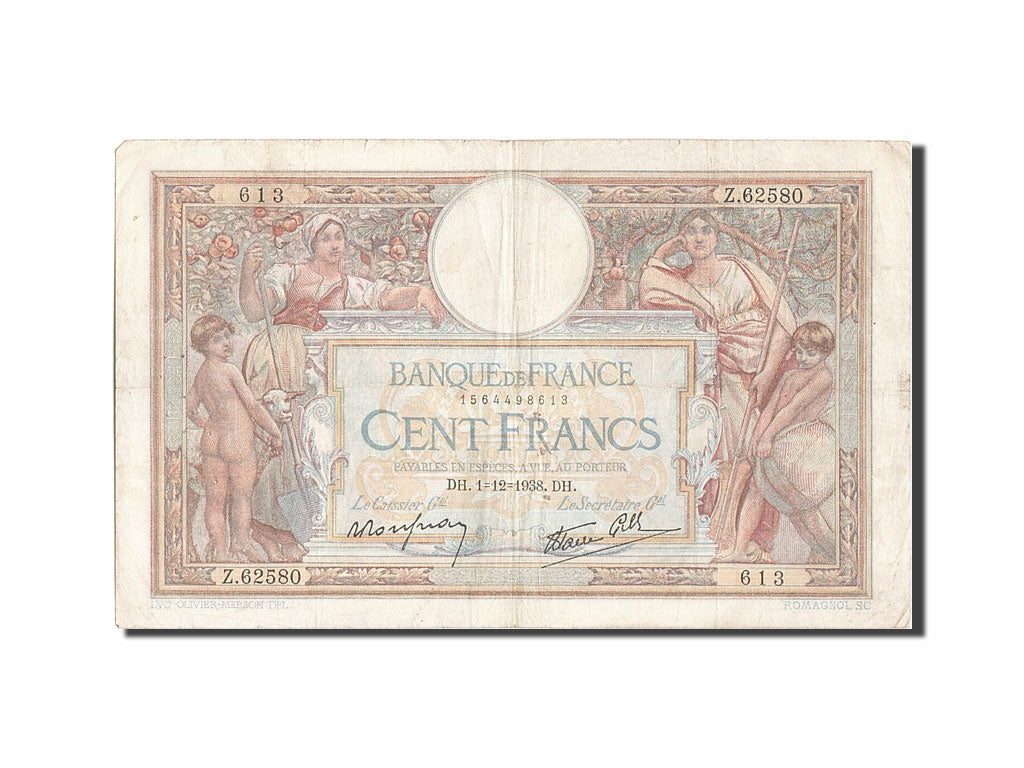Banknote, France, 100 Francs, 100 F 1908-1939 ''Luc Olivier Merson'', 1938