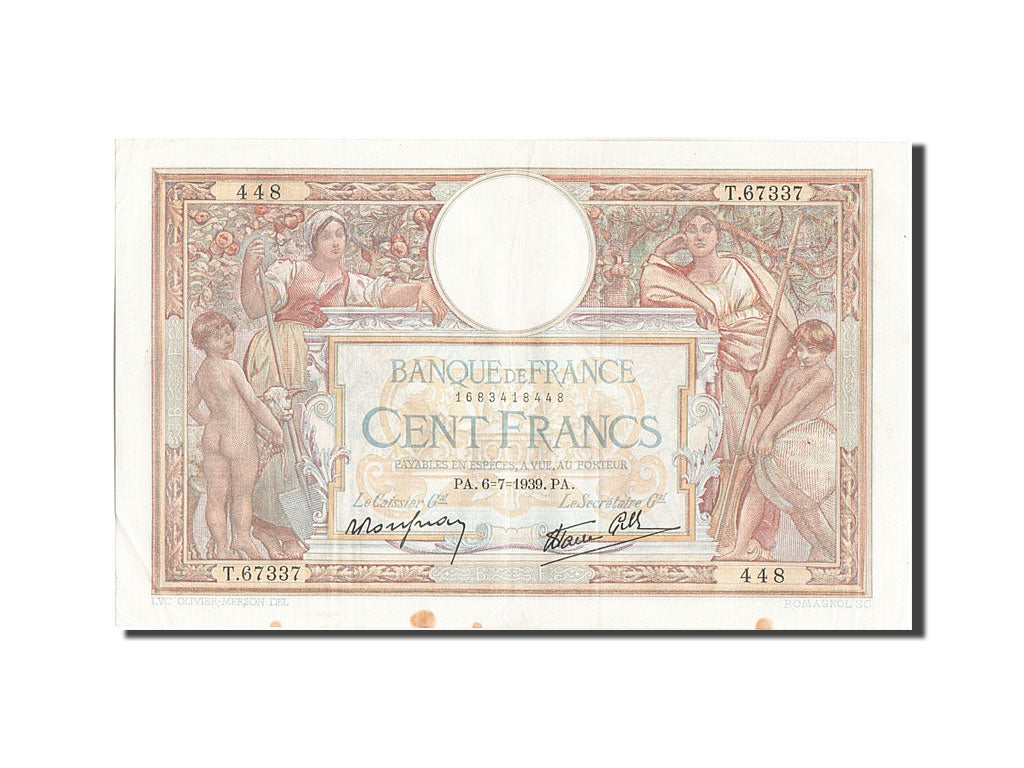 Geldschein, Frankreich, 100 Francs, 100 F 1908-1939 ''Luc Olivier Merson''