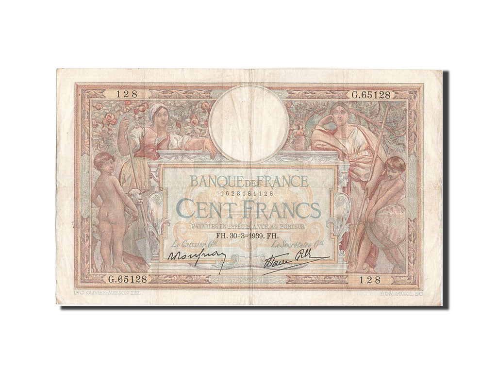 Banconote, Francia, 100 Francs, 100 F 1908-1939 ''Luc Olivier Merson'', 1939