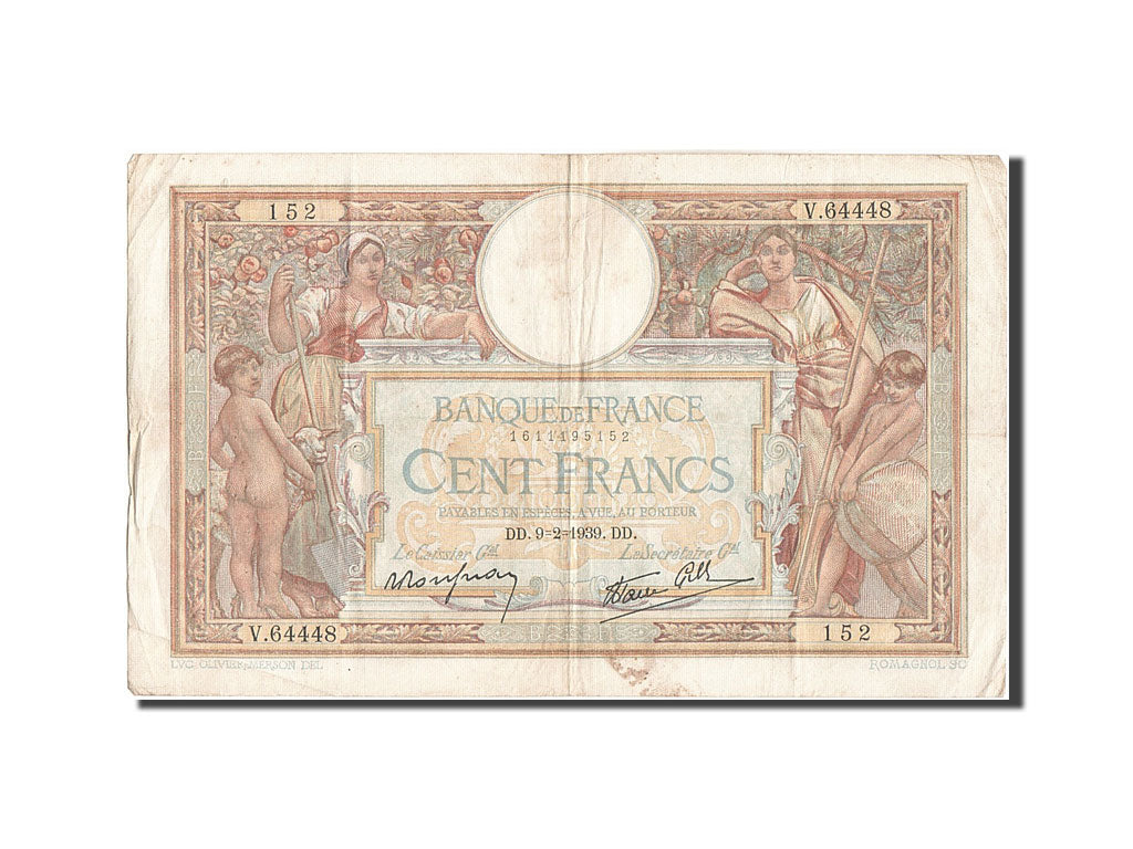 Billet, France, 100 Francs, 100 F 1908-1939 ''Luc Olivier Merson'', 1939