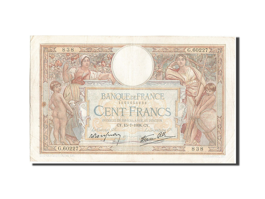 Banknote, France, 100 Francs, 100 F 1908-1939 ''Luc Olivier Merson'', 1938