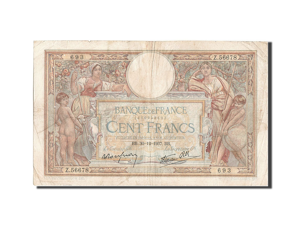 Banknot, Francja, 100 Francs, Luc Olivier Merson, 1937, 1937-12-30, VF(20-25)