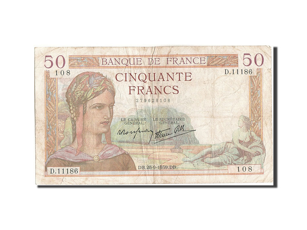 Biljet, Frankrijk, 50 Francs, 50 F 1934-1940 ''Cérès'', 1939, 1939-09-28, TB