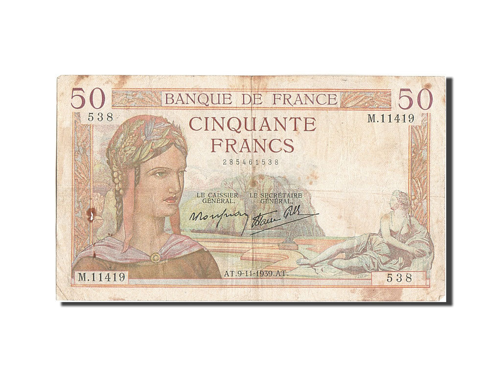 Geldschein, Frankreich, 50 Francs, 50 F 1934-1940 ''Cérès'', 1939, 1939-11-09