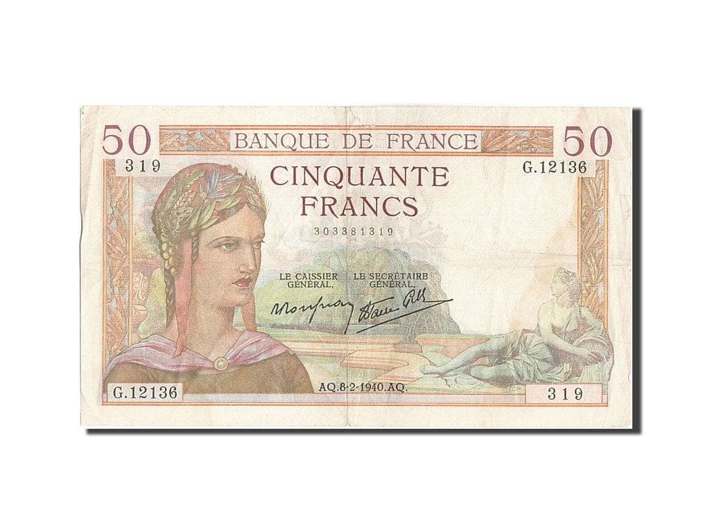 Geldschein, Frankreich, 50 Francs, 50 F 1934-1940 ''Cérès'', 1940, 1940-02-08