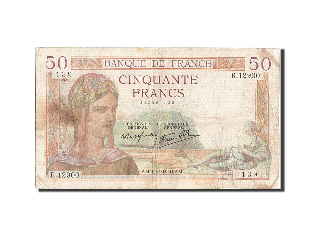 Billete, Francia, 50 Francs, 50 F 1934-1940 ''Cérès'', 1940, 1940-03-14, BC