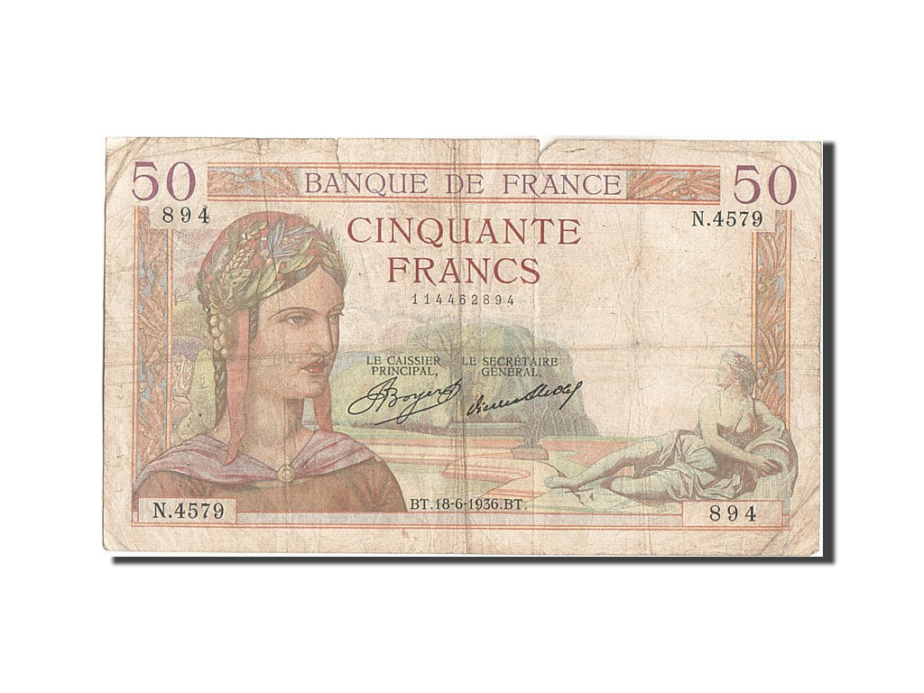 Billete, Francia, 50 Francs, 50 F 1934-1940 ''Cérès'', 1936, 1936-06-18, RC+