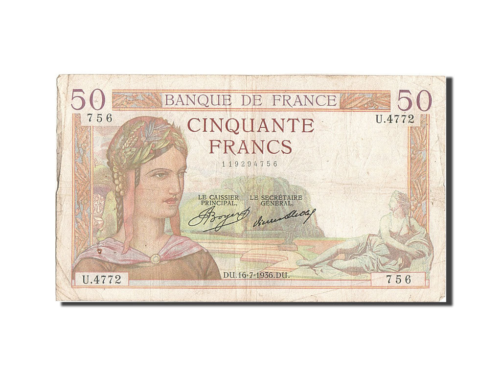 Banconote, Francia, 50 Francs, 50 F 1934-1940 ''Cérès'', 1936, 1936-07-16, MB