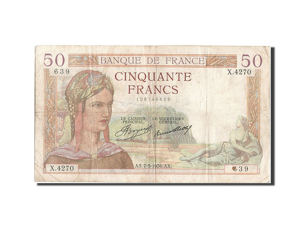 Banknote, France, 50 Francs, 50 F 1934-1940 ''Cérès'', 1936, 1936-05-07