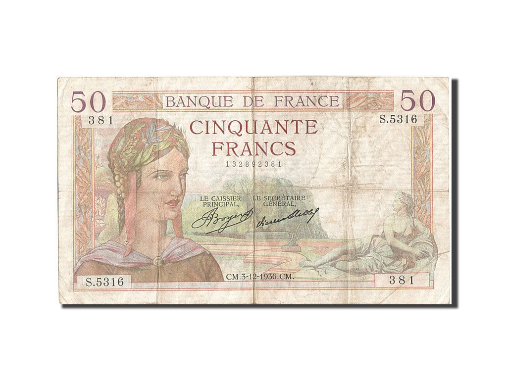 Biljet, Frankrijk, 50 Francs, 50 F 1934-1940 ''Cérès'', 1936, 1936-12-03, TB