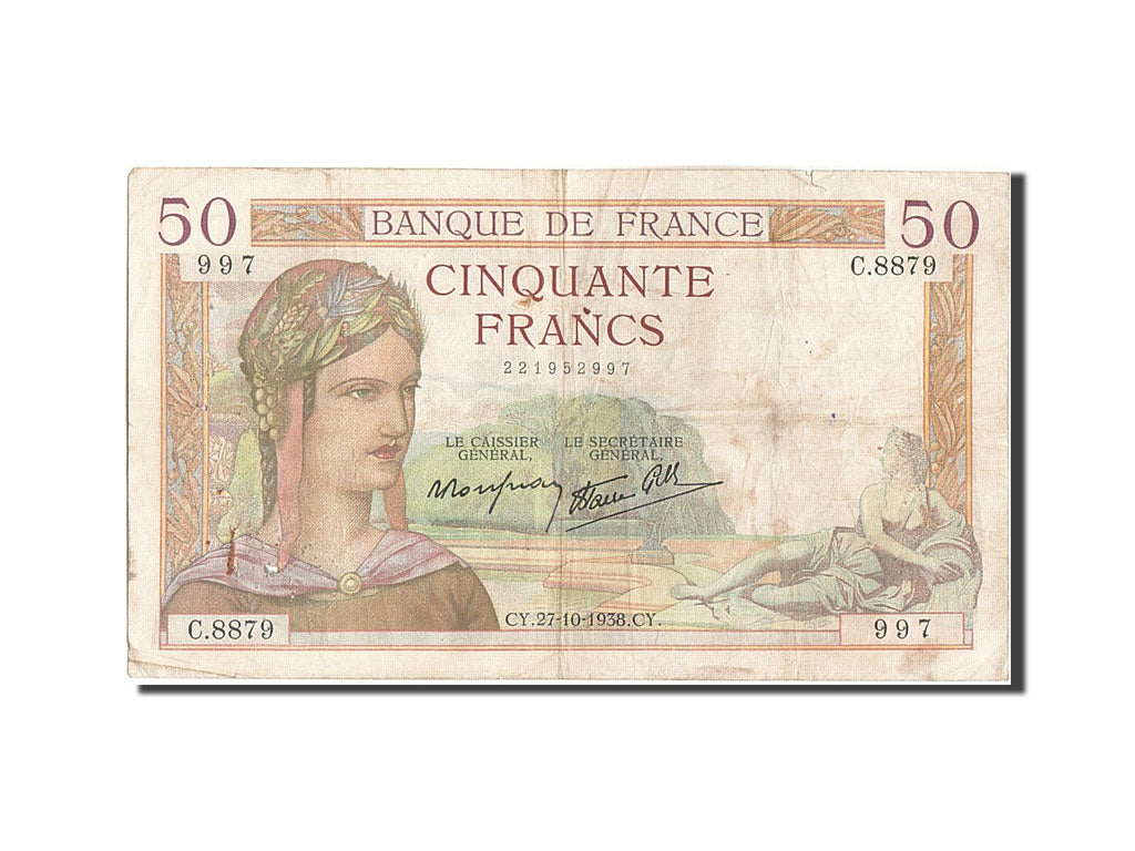 Geldschein, Frankreich, 50 Francs, 50 F 1934-1940 ''Cérès'', 1938, 1938-10-27