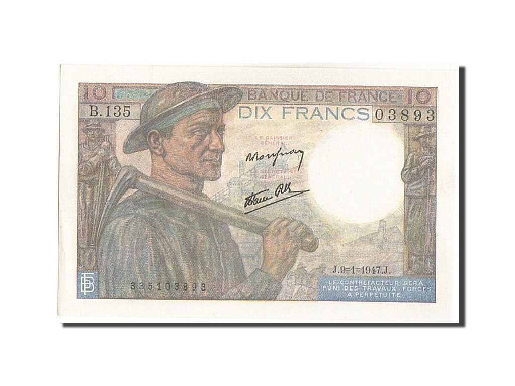 Banknote, France, 10 Francs, 10 F 1941-1949 ''Mineur'', 1947, 1947-01-09