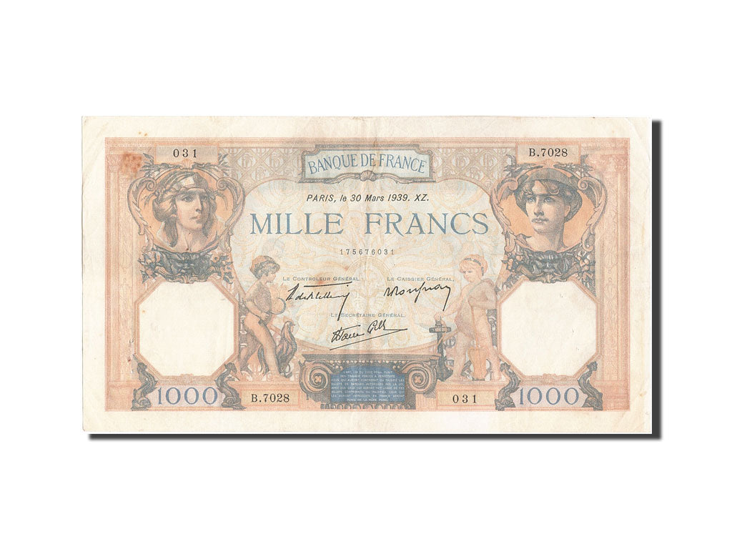 Banknot, Francja, 1000 Francs, Cérès et Mercure, 1939, 1939-03-30, EF(40-45)