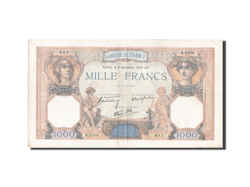 Geldschein, Frankreich, 1000 Francs, 1 000 F 1927-1940 ''Cérès et Mercure''