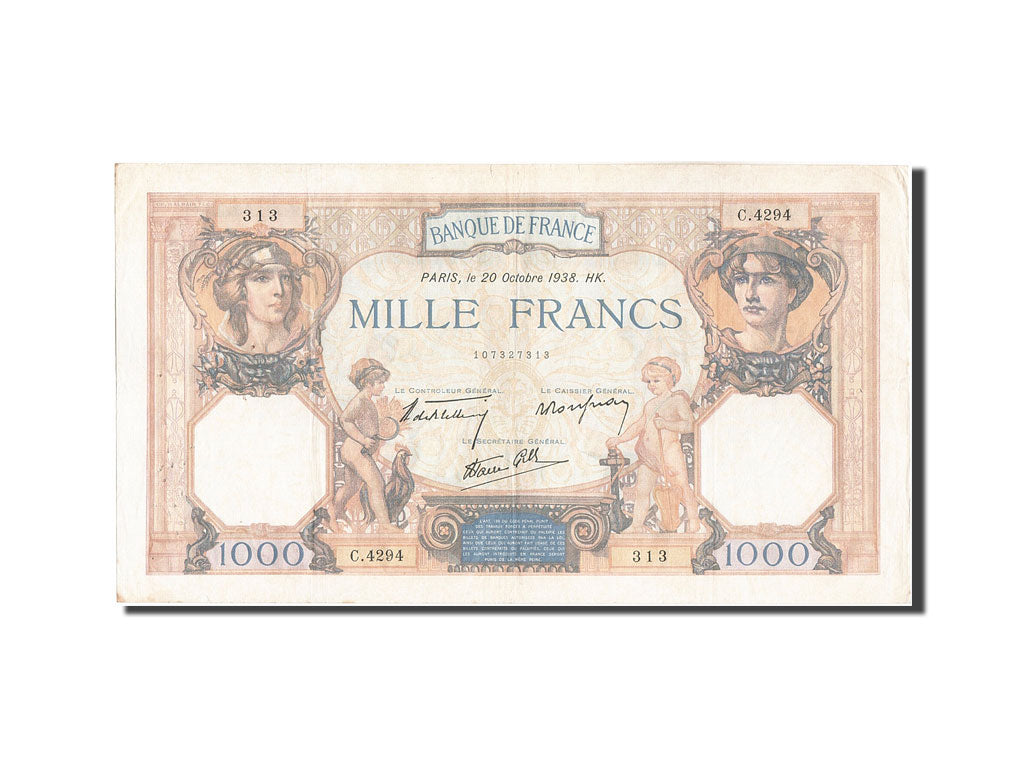 Biljet, Frankrijk, 1000 Francs, 1 000 F 1927-1940 ''Cérès et Mercure'', 1938
