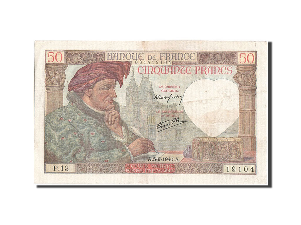 Biljet, Frankrijk, 50 Francs, 50 F 1940-1942 ''Jacques Coeur'', 1940