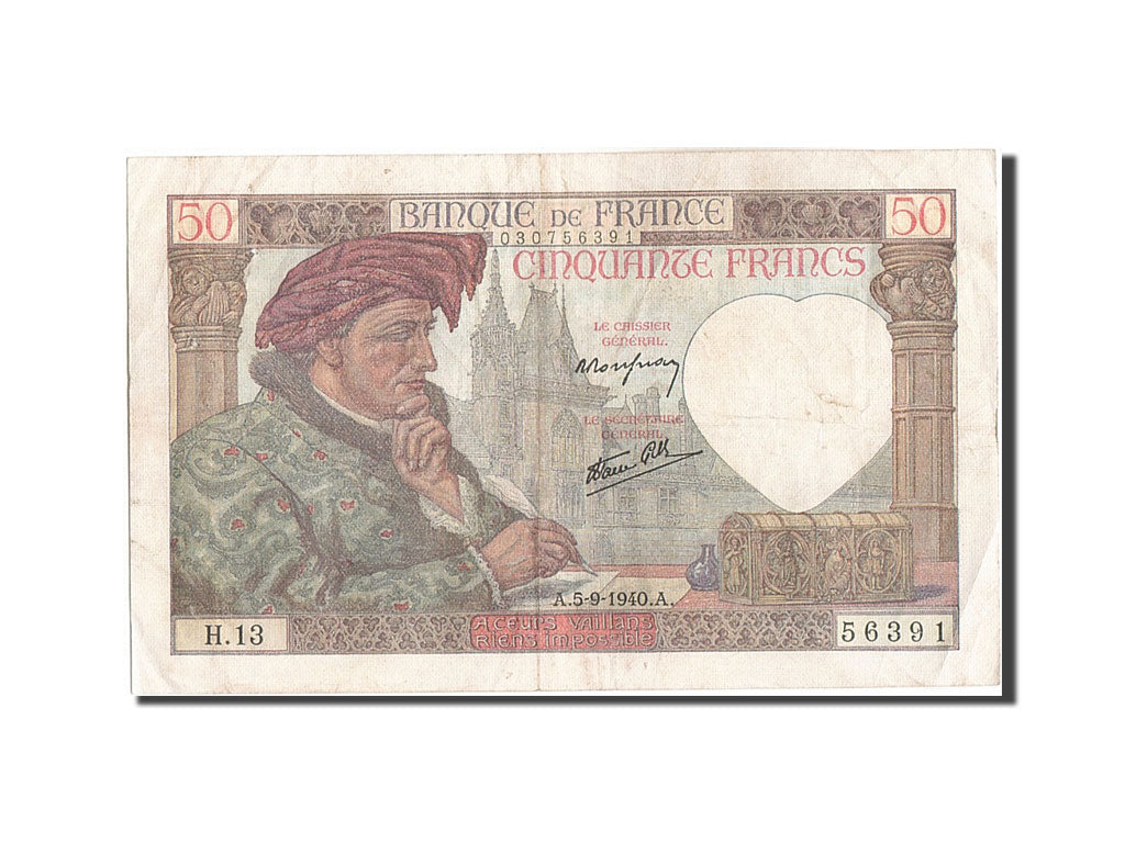 Geldschein, Frankreich, 50 Francs, 50 F 1940-1942 ''Jacques Coeur'', 1940