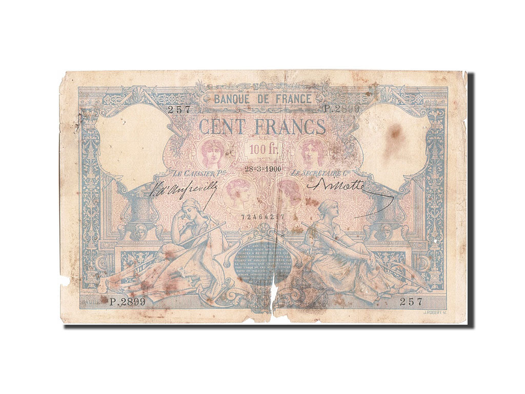 Biljet, Frankrijk, 100 Francs, 100 F 1888-1909 ''Bleu et Rose'', 1900