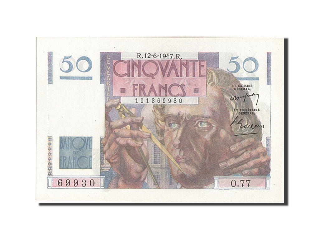 Geldschein, Frankreich, 50 Francs, 50 F 1946-1951 ''Le Verrier'', 1947