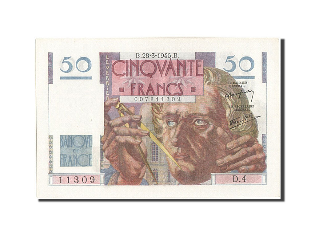 Francia, 50 Francs, 50 F 1946-1951 ''Le Verrier'', 1946, KM:127a, 1946-03-28,...