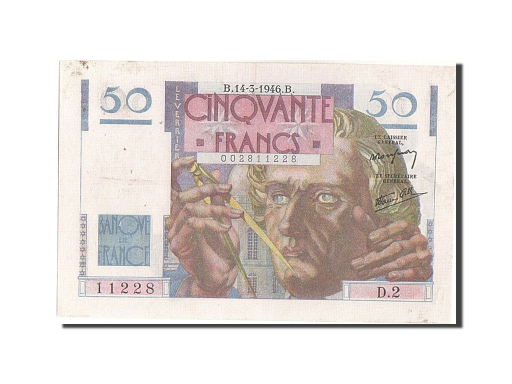 Geldschein, Frankreich, 50 Francs, 50 F 1946-1951 ''Le Verrier'', 1946