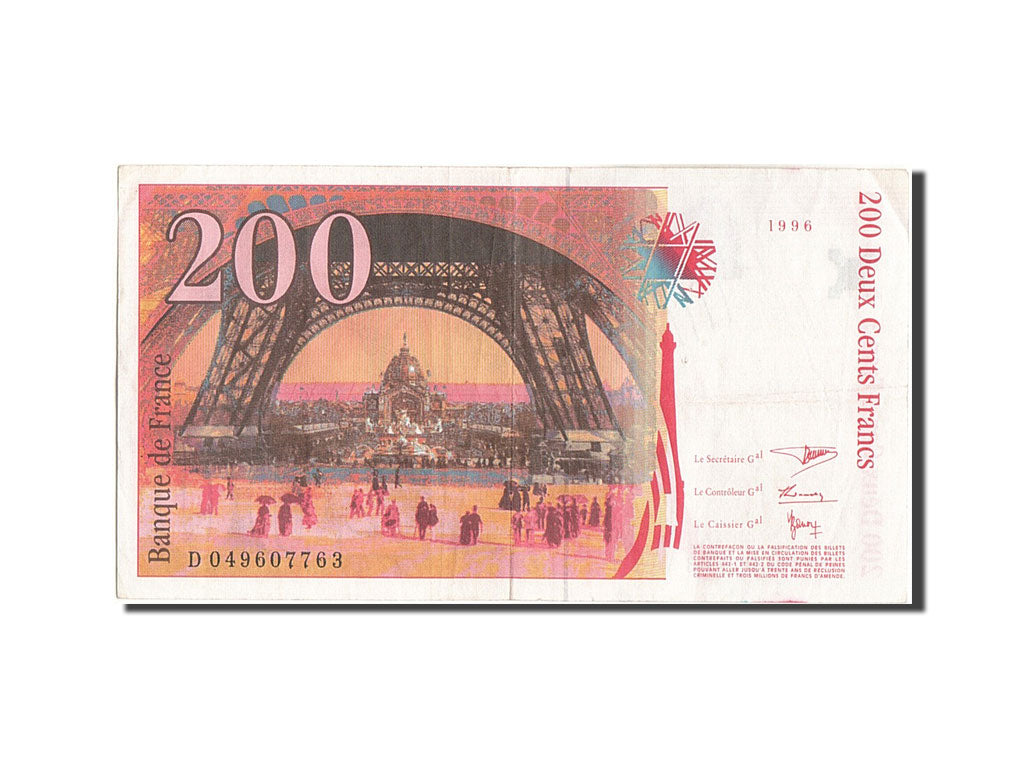 Banknot, Francja, 200 Francs, Eiffel, 1993, EF(40-45), Fayette:75.3b, KM:159a