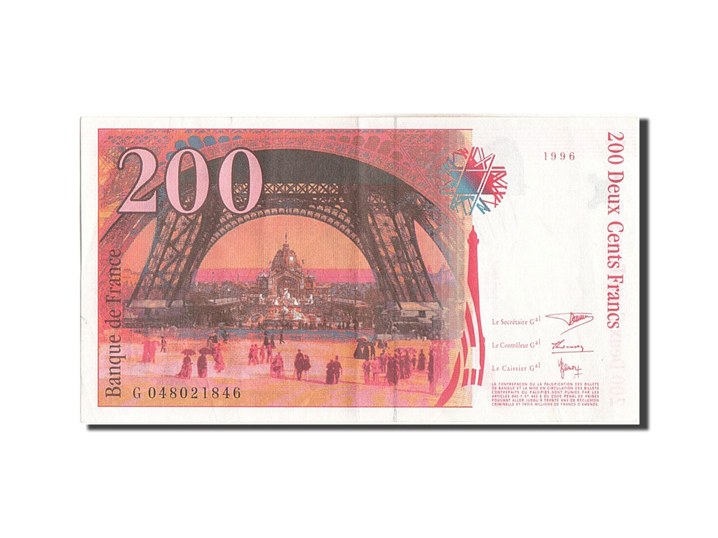 Billete, Francia, 200 Francs, 200 F 1995-1999 ''Eiffel'', 1996, MBC