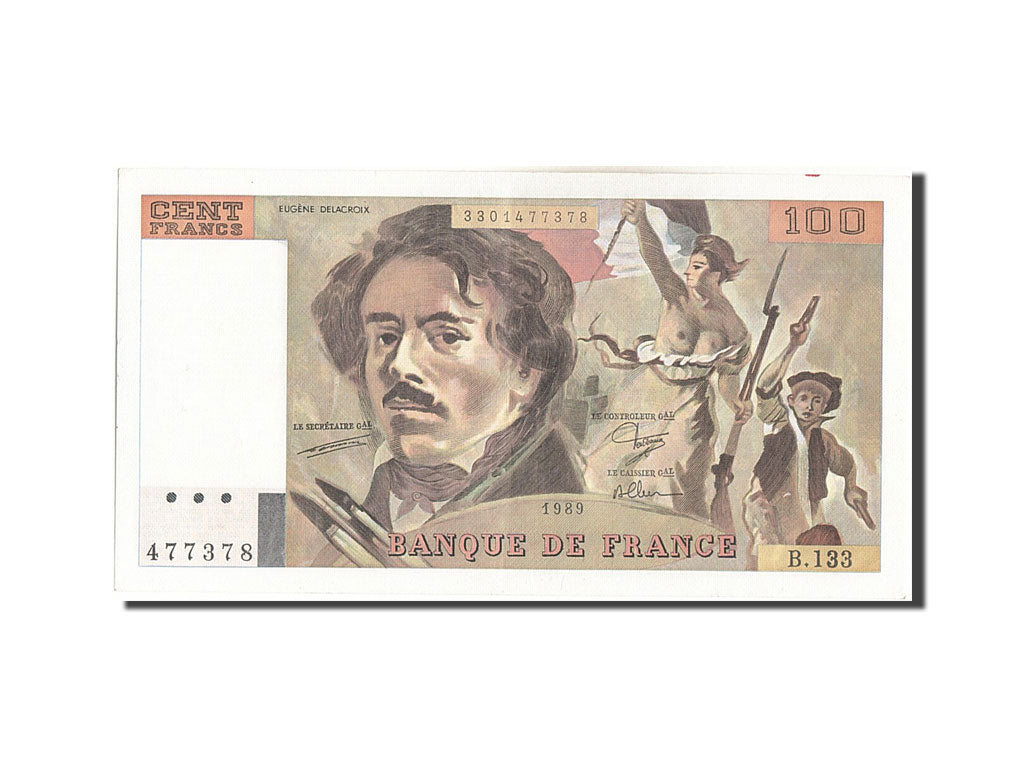 Banknot, Francja, 100 Francs, Delacroix, 1989, AU(55-58), Fayette:69.13a