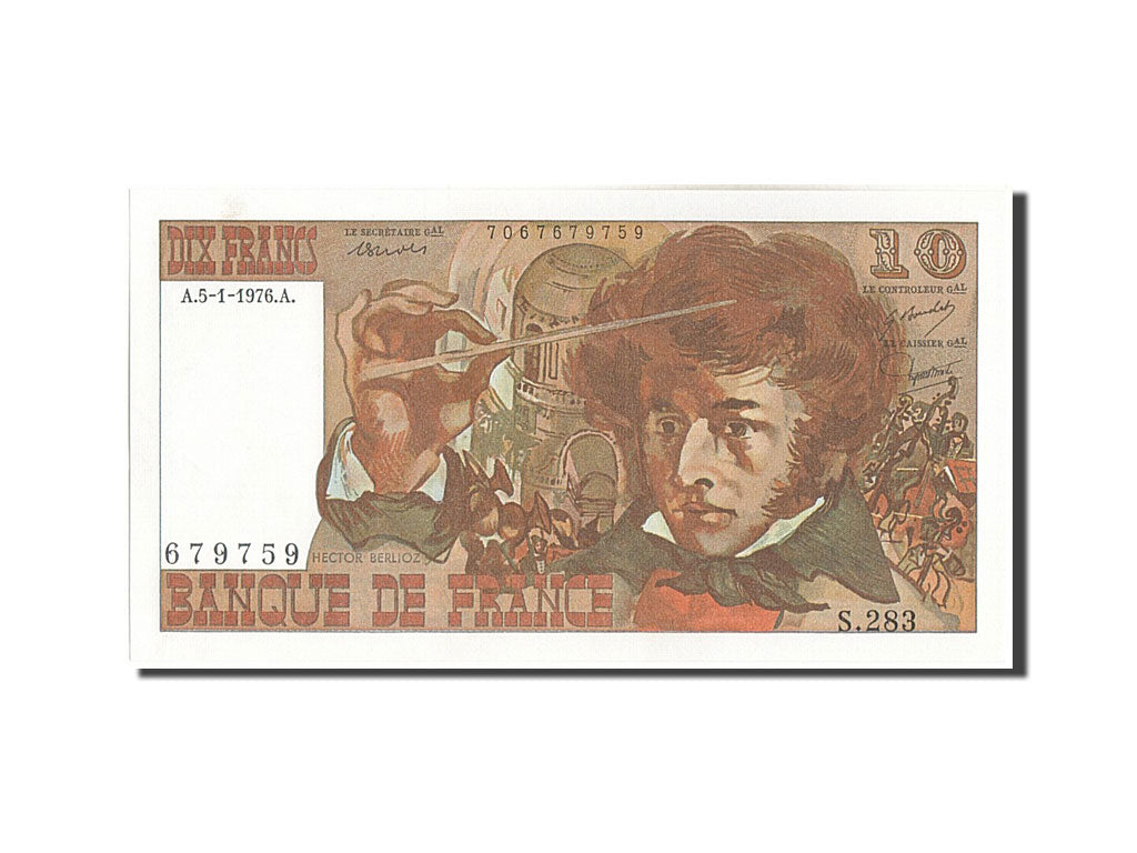 Geldschein, Frankreich, 10 Francs, 10 F 1972-1978 ''Berlioz'', 1976, 1976-01-05