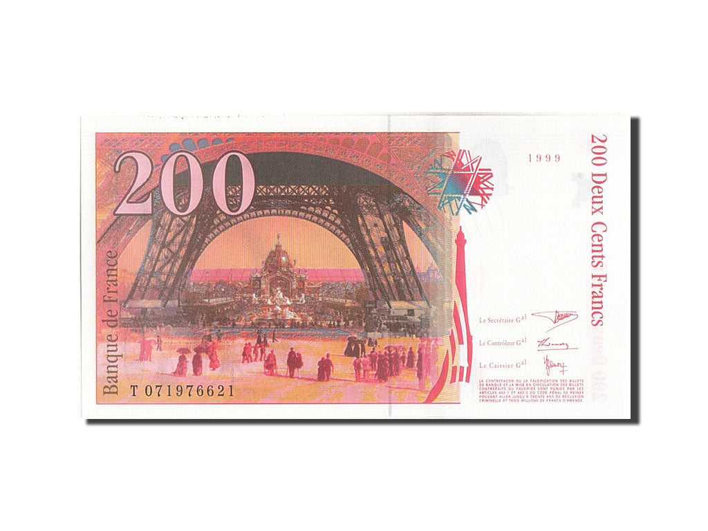 Banconote, Francia, 200 Francs, 200 F 1995-1999 ''Eiffel'', 1999, FDS