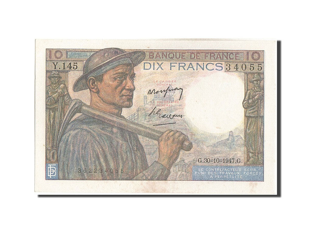 Billete, Francia, 10 Francs, 10 F 1941-1949 ''Mineur'', 1947, 1947-10-30, SC