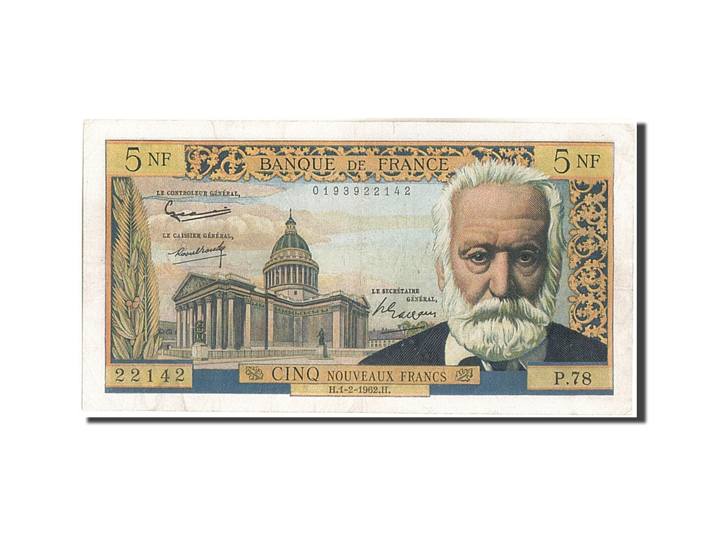 Billete, Francia, 5 Nouveaux Francs, 5 NF 1959-1965 ''Victor Hugo'', 1962