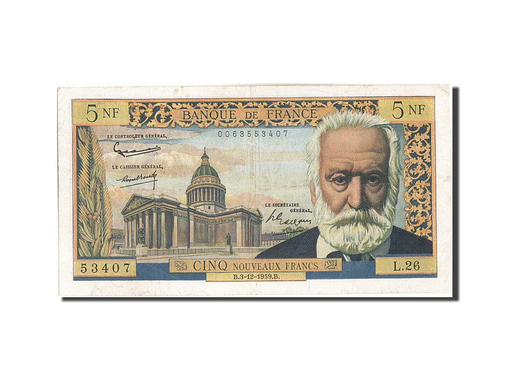 Billet, France, 5 Nouveaux Francs, 5 NF 1959-1965 ''Victor Hugo'', 1959