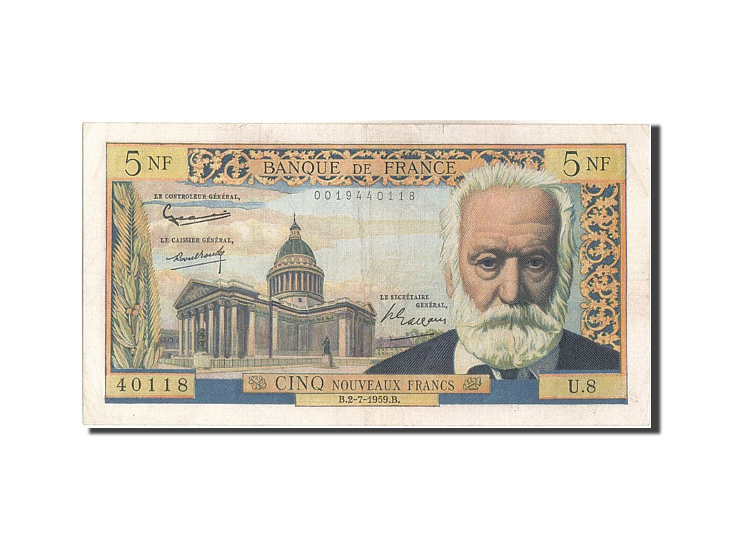 Banknote, France, 5 Nouveaux Francs, 5 NF 1959-1965 ''Victor Hugo'', 1959