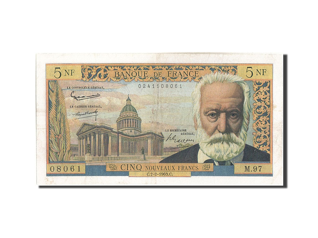 Billete, Francia, 5 Nouveaux Francs, 5 NF 1959-1965 ''Victor Hugo'', 1963