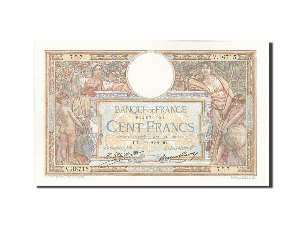 Billet, France, 100 Francs, 100 F 1908-1939 ''Luc Olivier Merson'', 1932