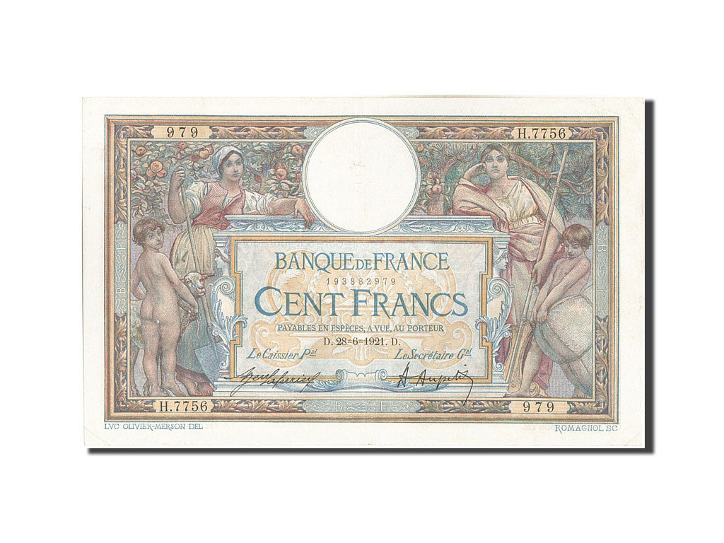 Billet, France, 100 Francs, 100 F 1908-1939 ''Luc Olivier Merson'', 1921